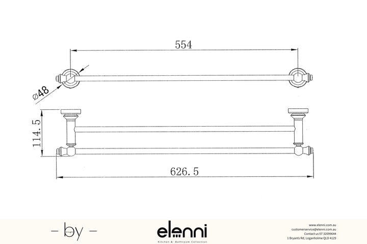 Medoc Double Towel Rail 600mm - Elenni Kiri specification drawing