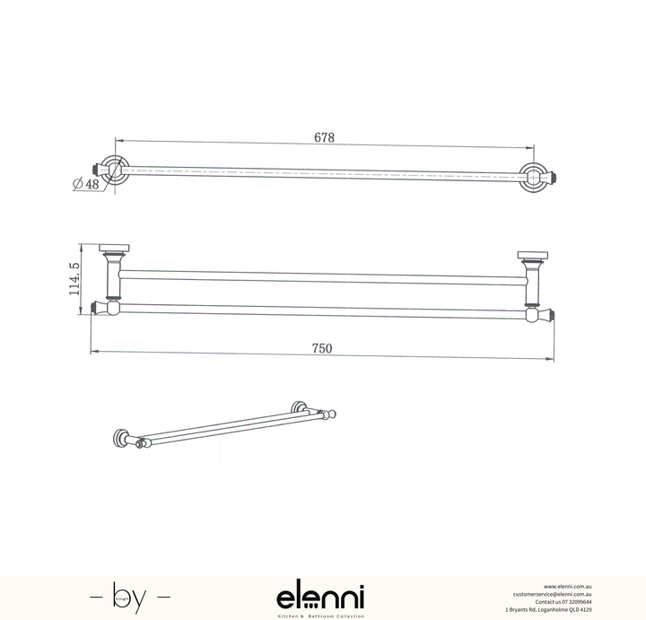 Medoc Double Towel Rail 750mm - Elenni Kiri specification drawing