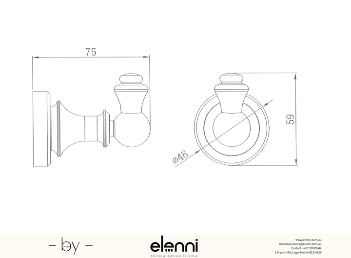 Medoc Single Robe Hook - Elenni Kiri specification drawing