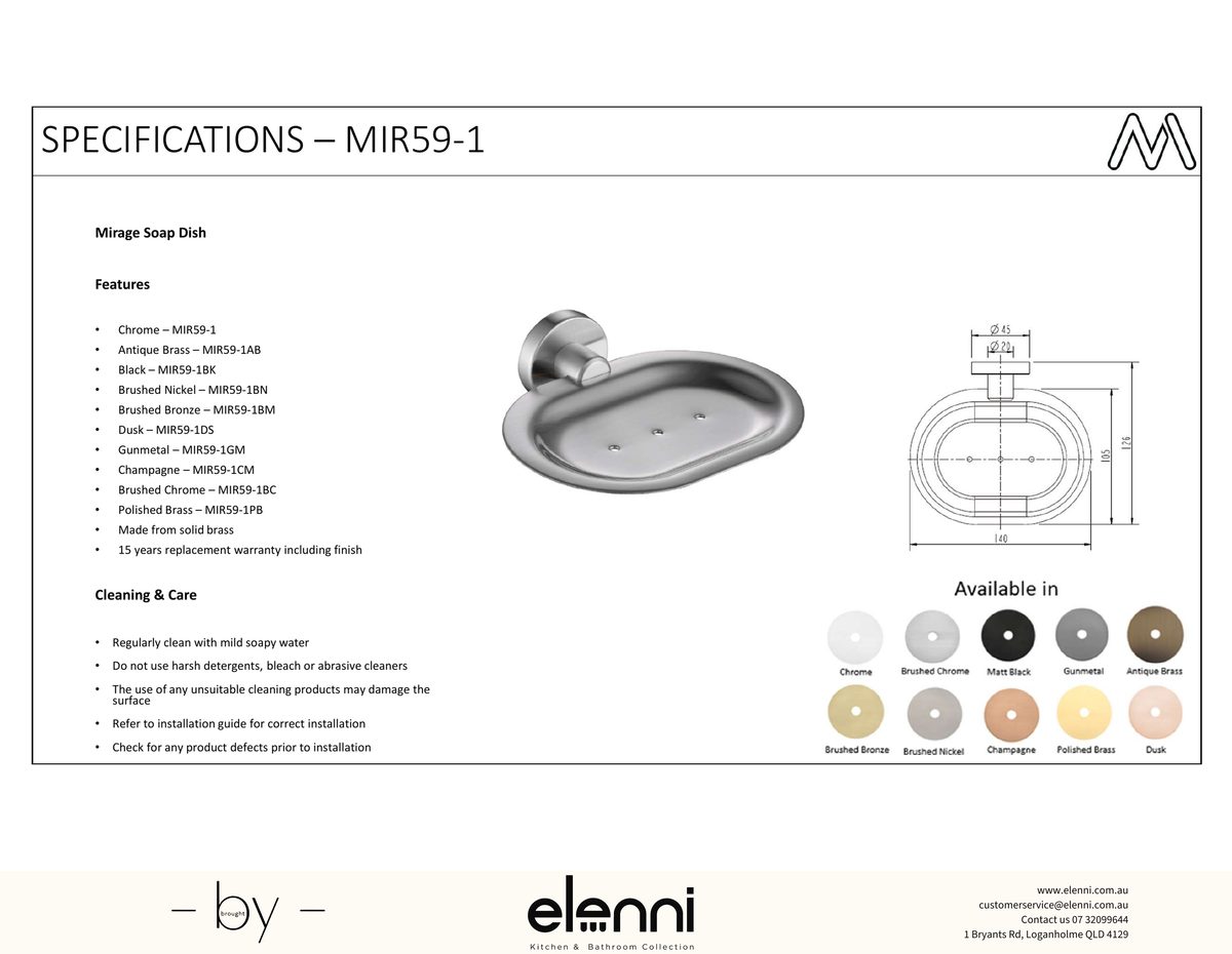 Mirage Soap Dish - Elenni Kiri specification drawing