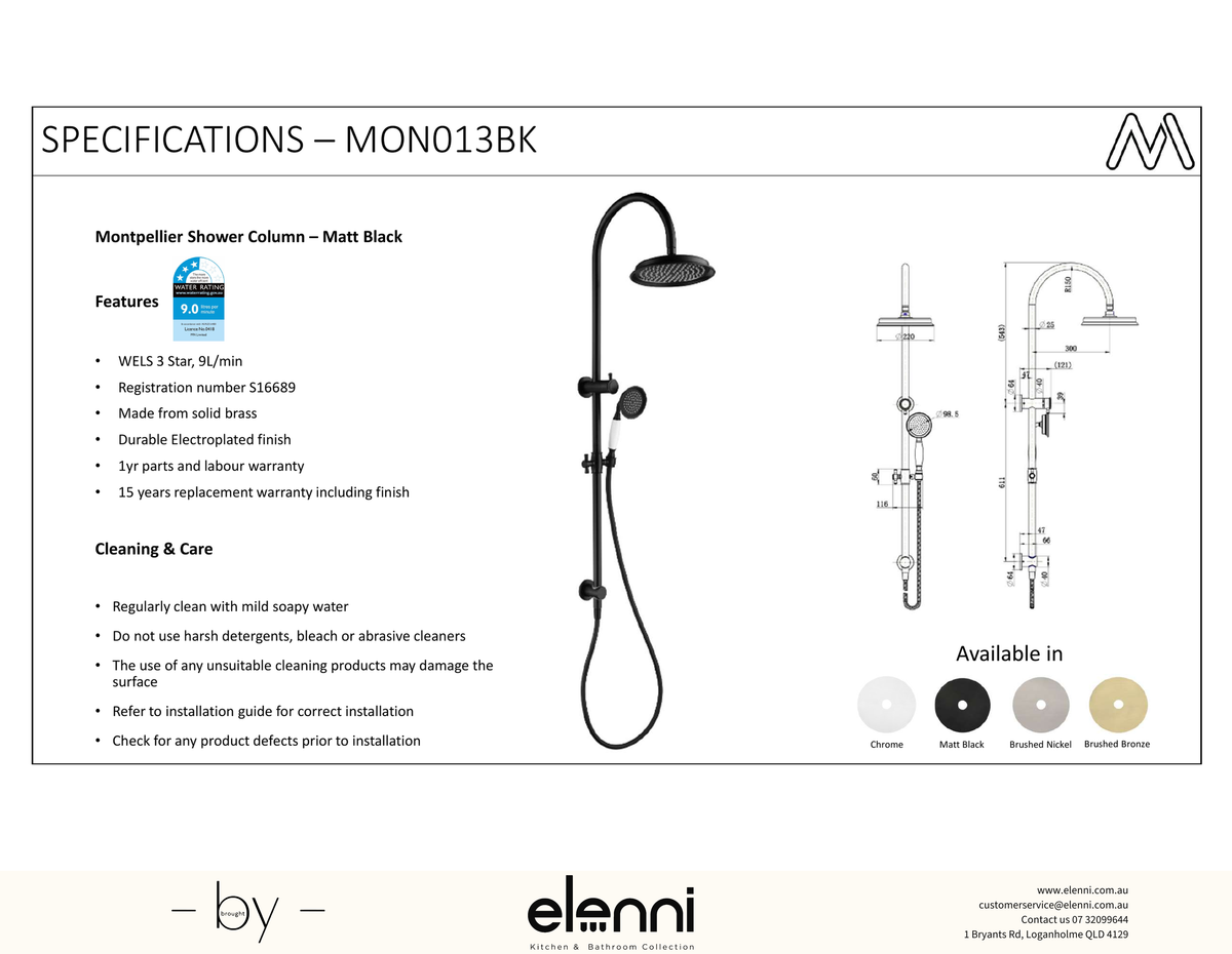 Montpellier Shower Column Set Spec (Kiri)