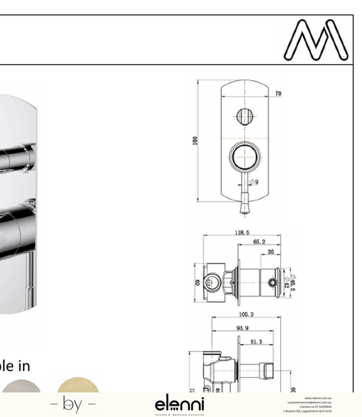 Montpellier Shower Diverter Mixer - Elenni specification drawing
