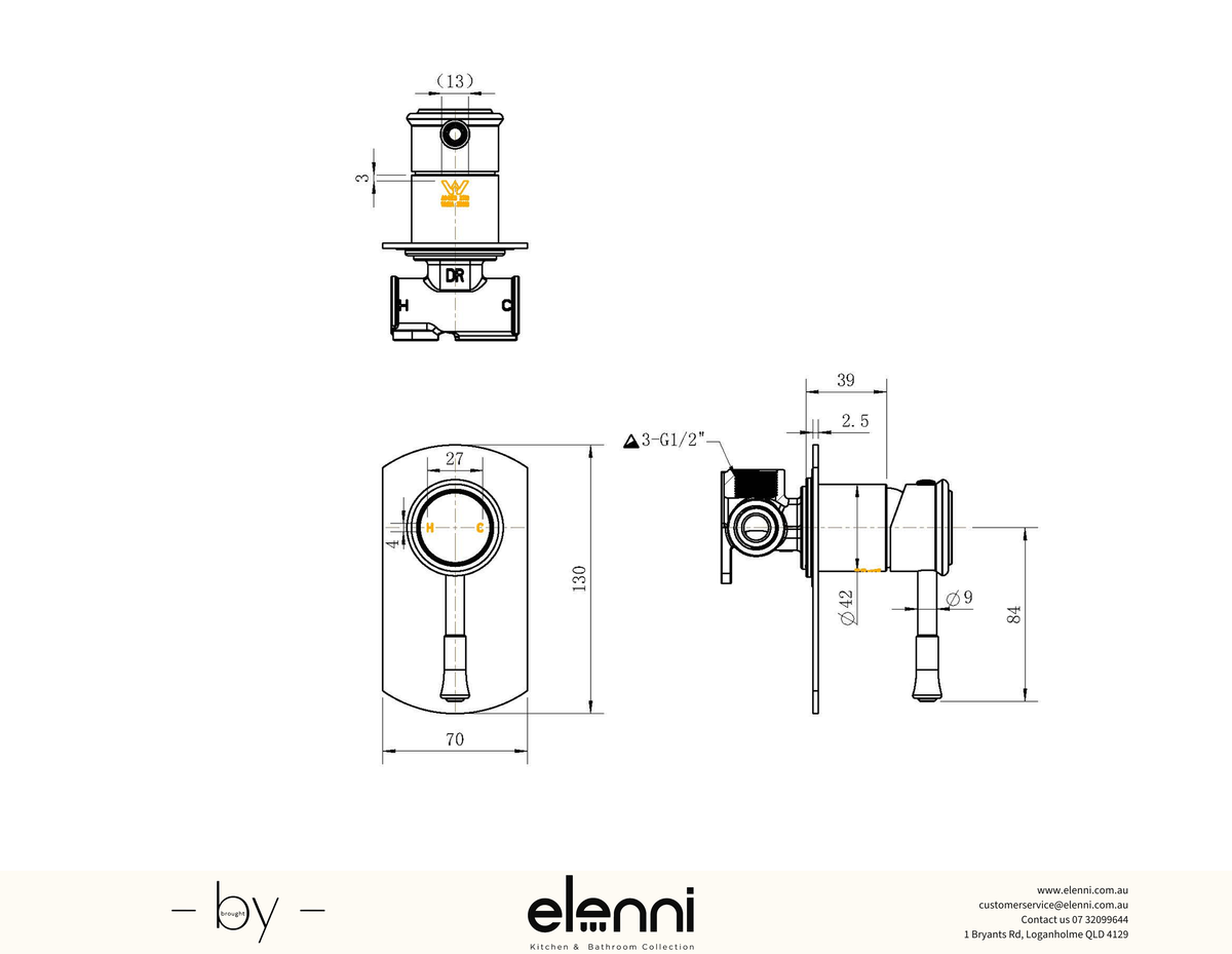 Montpellier Shower Mixer TRIM KIT - Elenni specification drawing