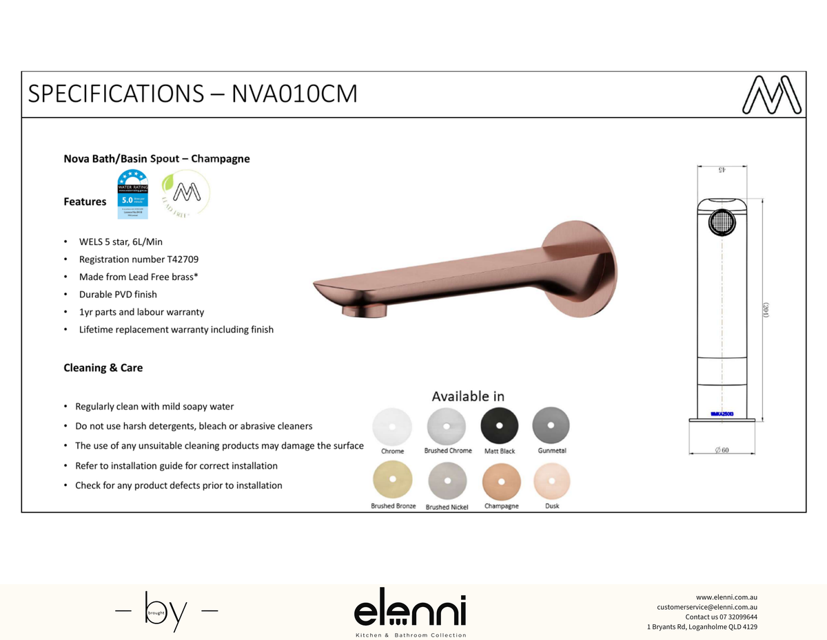 Nova Bath Spout Spec (Kiri)
