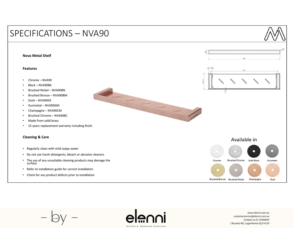 Nova Metal Shelf - Elenni Kiri specification drawing