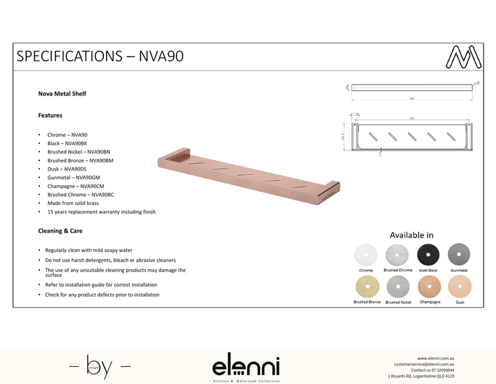 Nova Metal Shelf - Elenni Kiri specification drawing