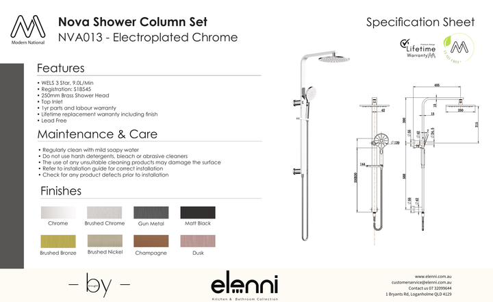 Nova Shower Column Set Spec (Kiri)