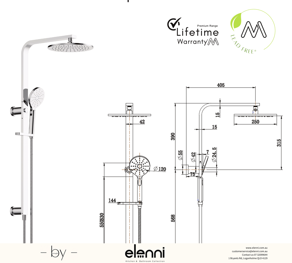Nova Shower Column Set - Elenni specification drawing