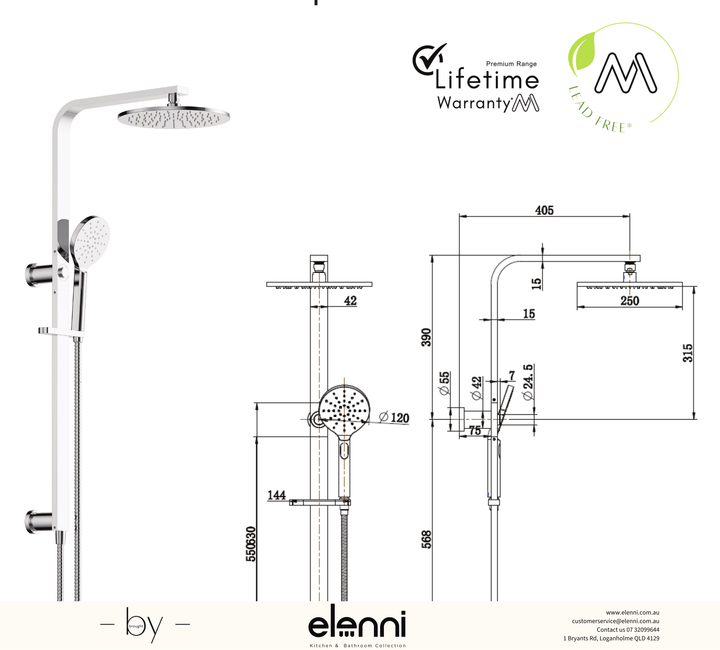 Nova Shower Column Set - Elenni specification drawing