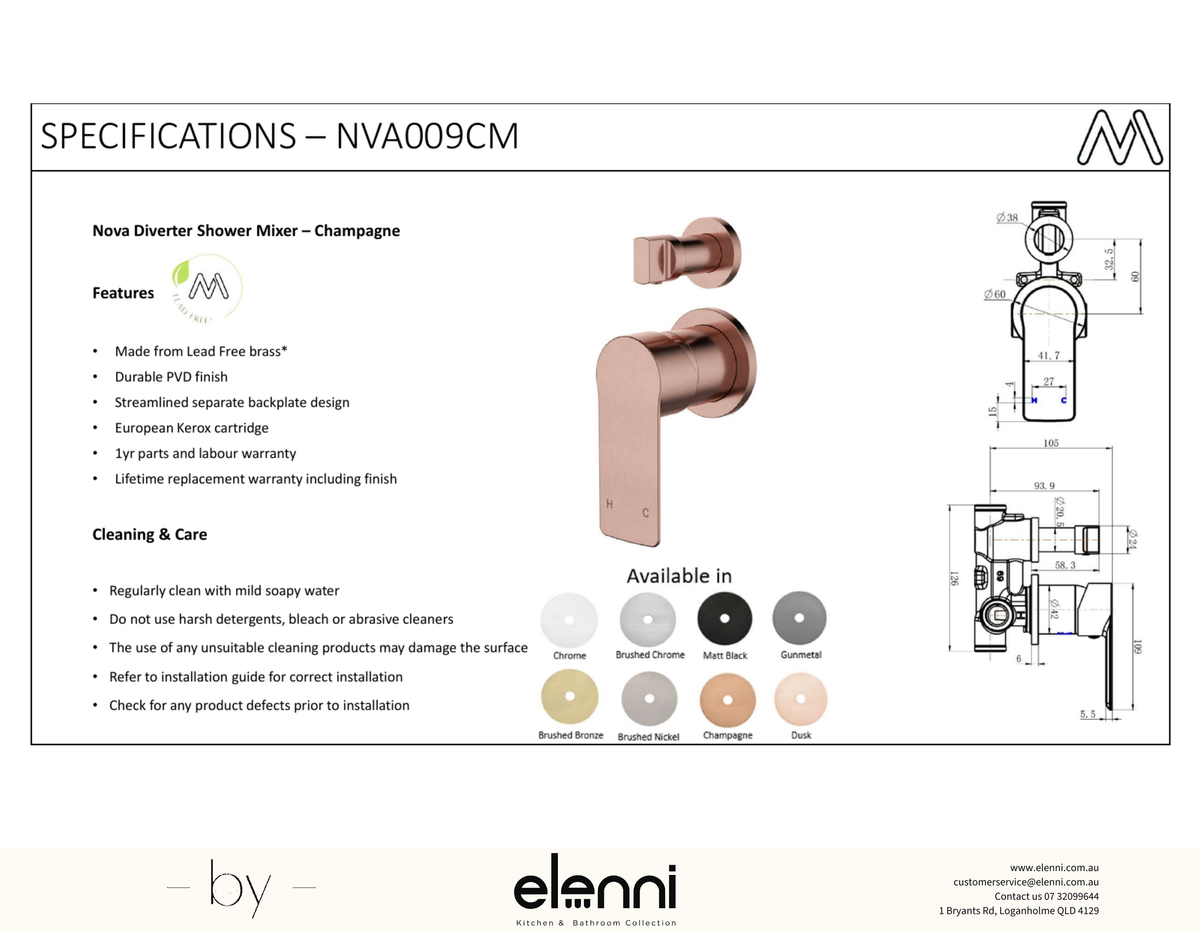 Nova Shower Diverter Spec (Kiri)