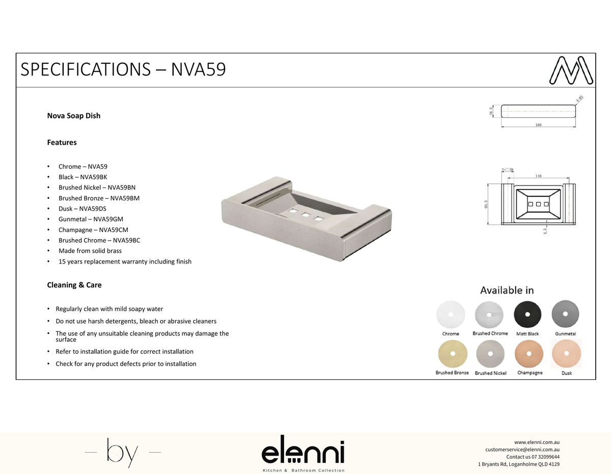 Nova Soap Dish - Elenni Kiri specification drawing