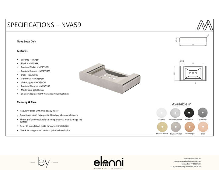 Nova Soap Dish - Elenni Kiri specification drawing