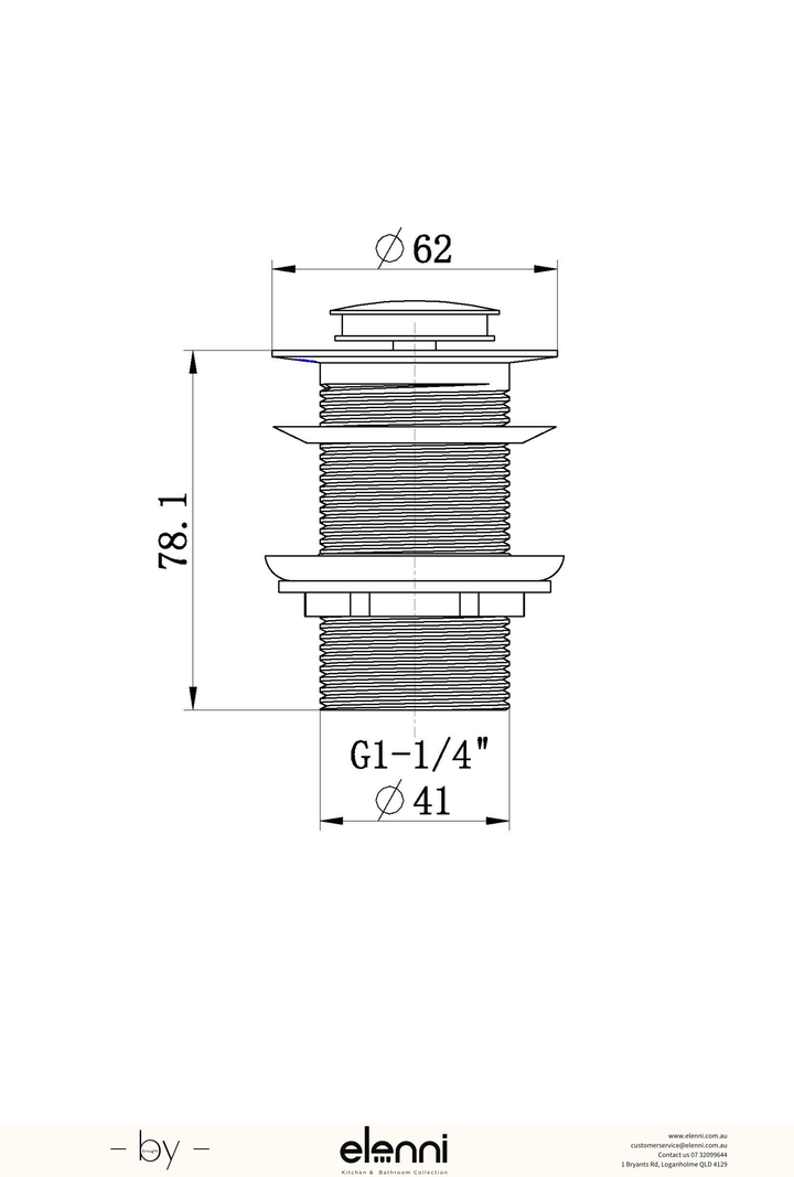 Pop Up Waste 32mm Non-Overflow - Elenni Kiri specification drawing