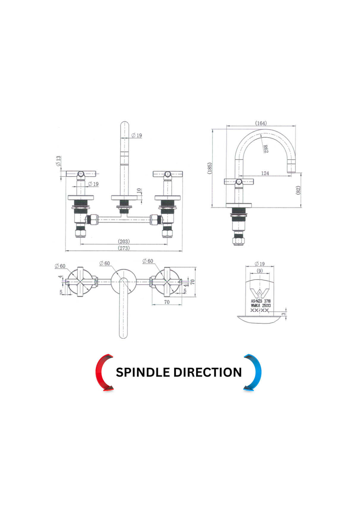 Ryker Basin Set 1/4 Turn - Elenni specification drawing
