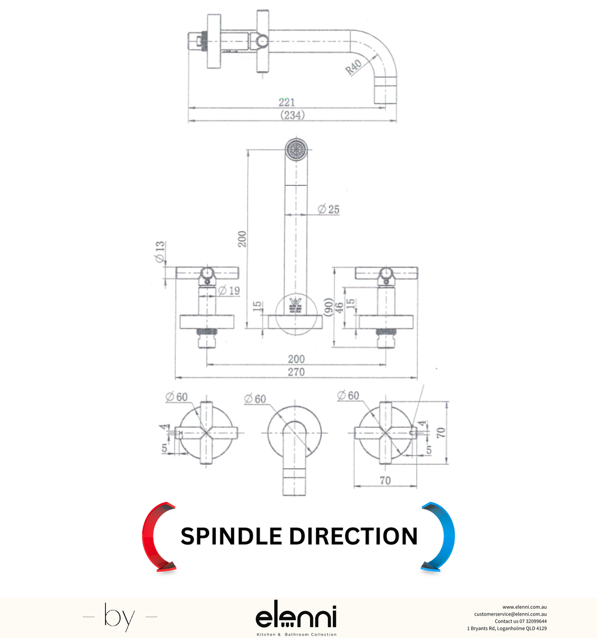 Ryker Bath Set 1/4 Turn - Elenni specification drawing