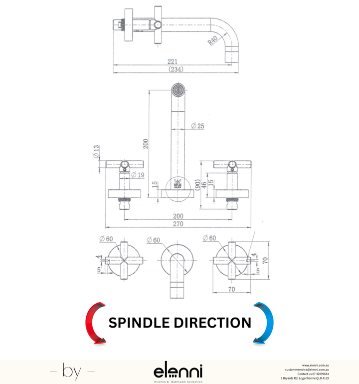 Ryker Bath Set 1/4 Turn - Elenni specification drawing
