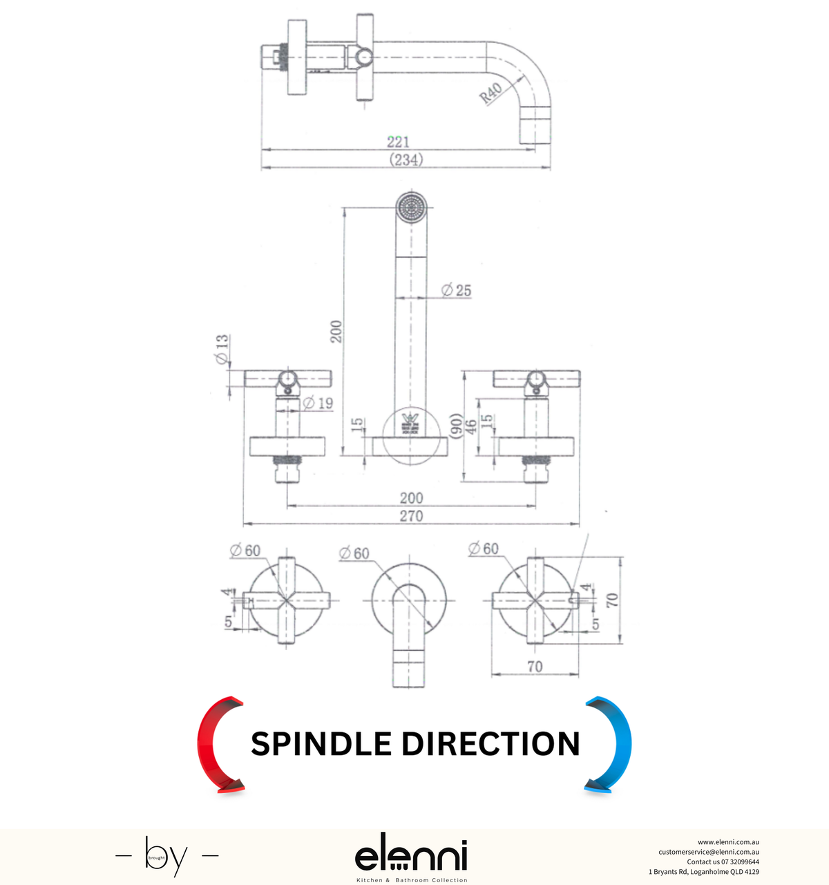 Ryker Bath Set 1/4 Turn - Elenni specification drawing
