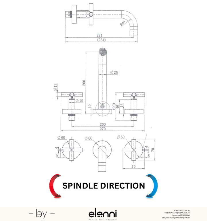 Ryker Bath Set 1/4 Turn - Elenni specification drawing