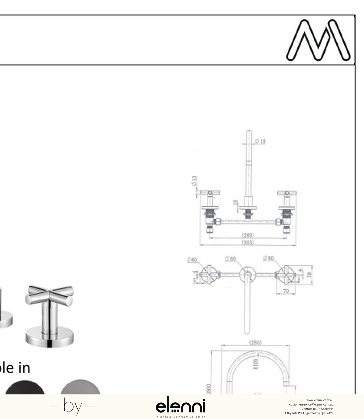 Ryker Kitchen Set 1/4 Turn - Elenni specification drawing