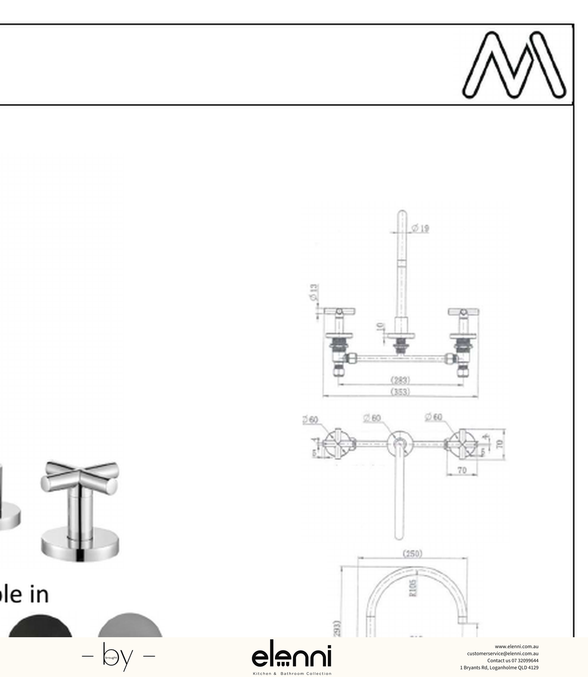 Ryker Kitchen Set 1/4 Turn - Elenni specification drawing