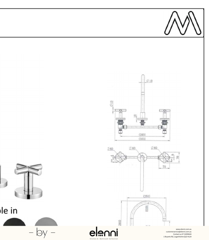 Ryker Kitchen Set 1/4 Turn - Elenni specification drawing