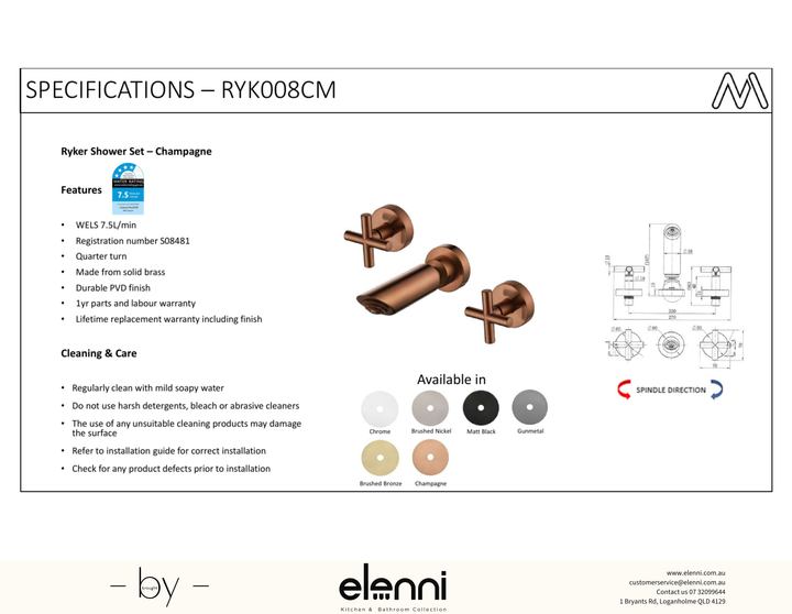 Ryker Shower Set 1/4 Turn Spec (Kiri)