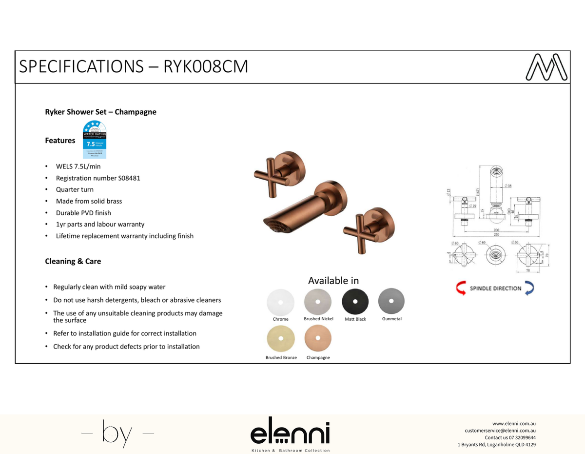 Ryker Shower Set 1/4 Turn Spec (Kiri)
