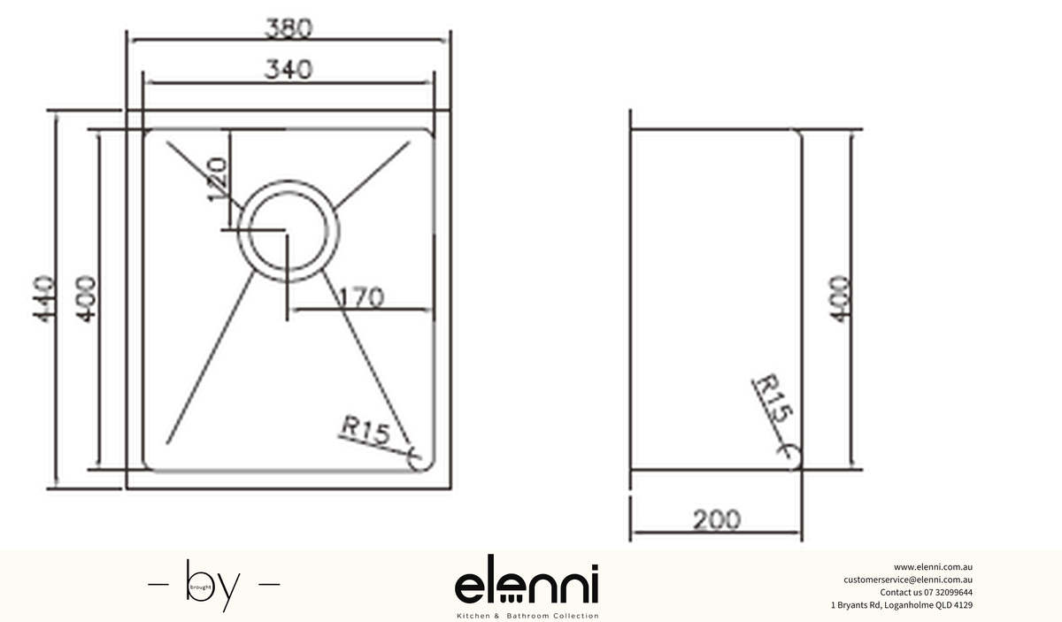 Single Bowl Stainless Steel Sink 26L - Elenni specification sheet