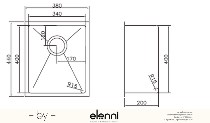 Single Bowl Stainless Steel Sink 26L - Elenni specification sheet