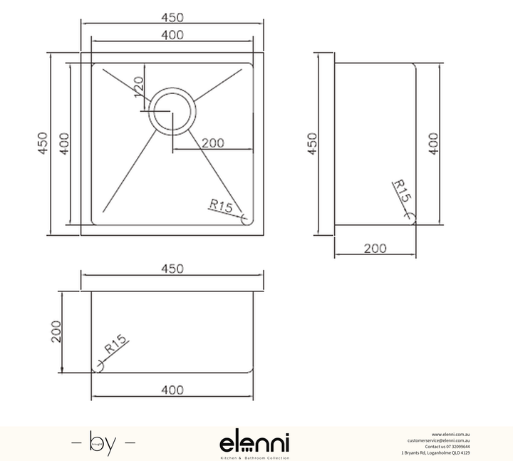 Single Bowl Stainless Steel Sink 31L - Elenni specification sheet