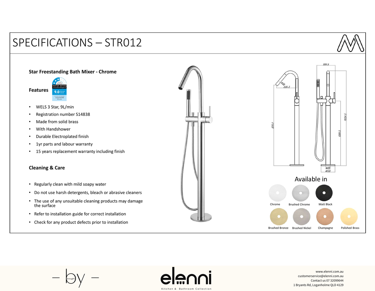 Star Freestanding Bath Mixer With Hand Shower Spec (Kiri)