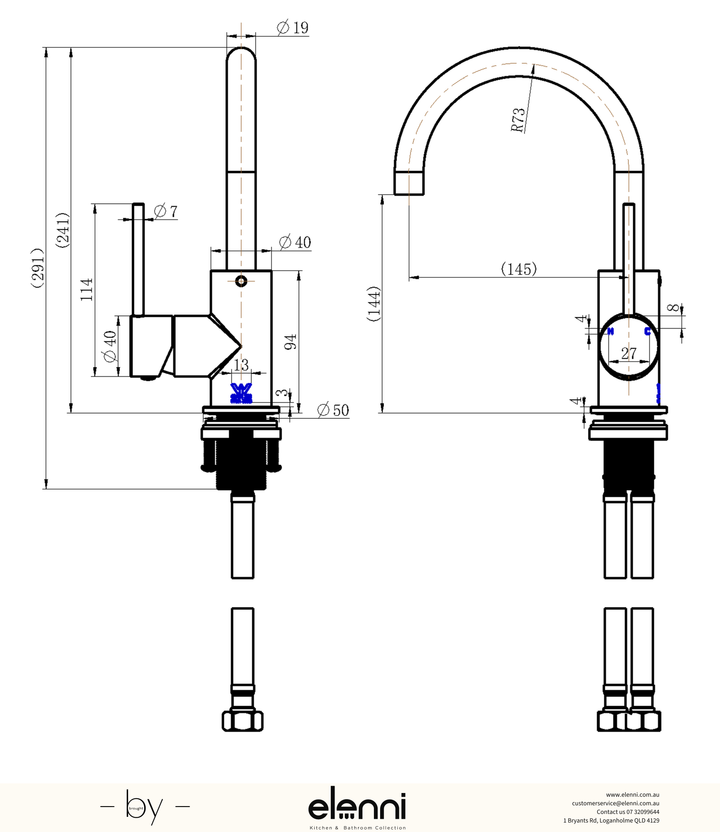 Star Mini Basin/Kitchen Mixer - Elenni specification drawing