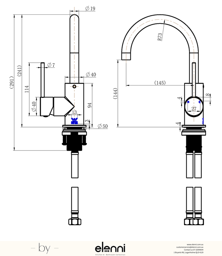 Star Mini Basin/Kitchen Mixer - Elenni specification drawing