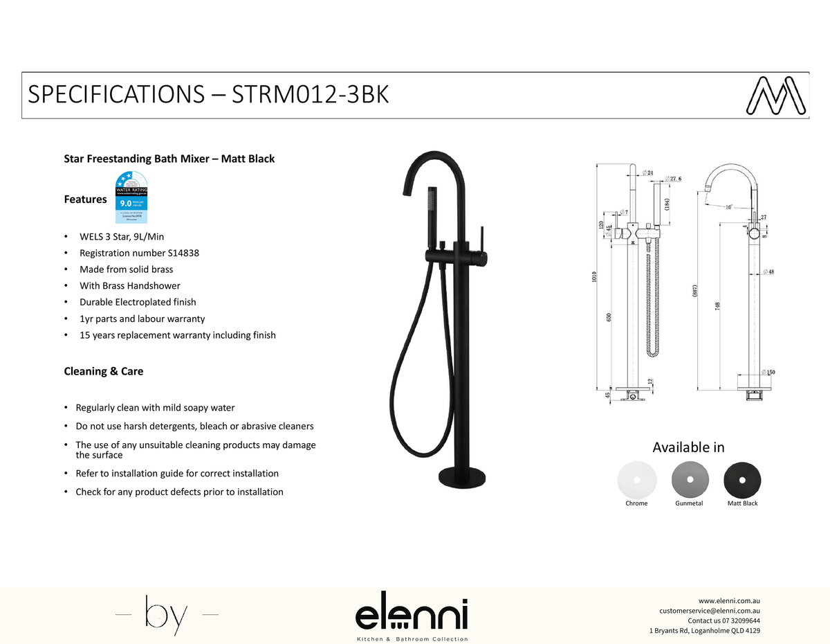 Star Mini Freestanding Bath Mixer With Hand Shower Spec (Kiri)