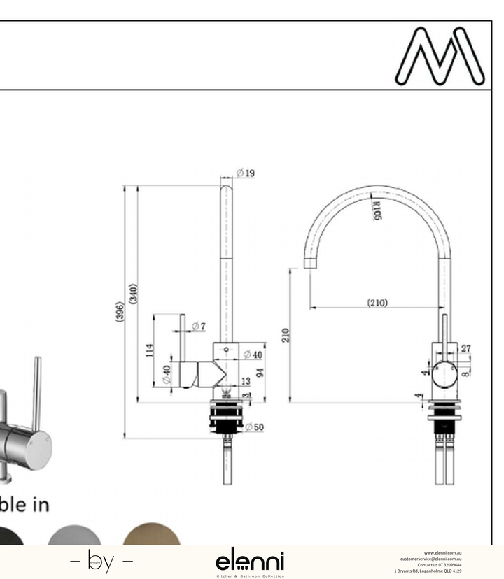 Star Mini Kitchen Mixer - Elenni specification drawing