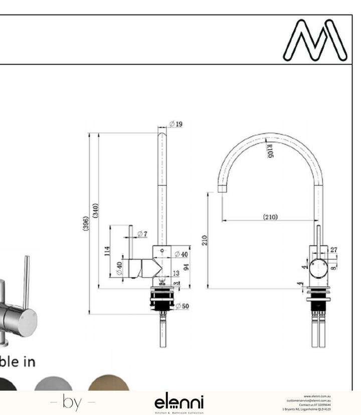 Star Mini Kitchen Mixer - Elenni specification drawing