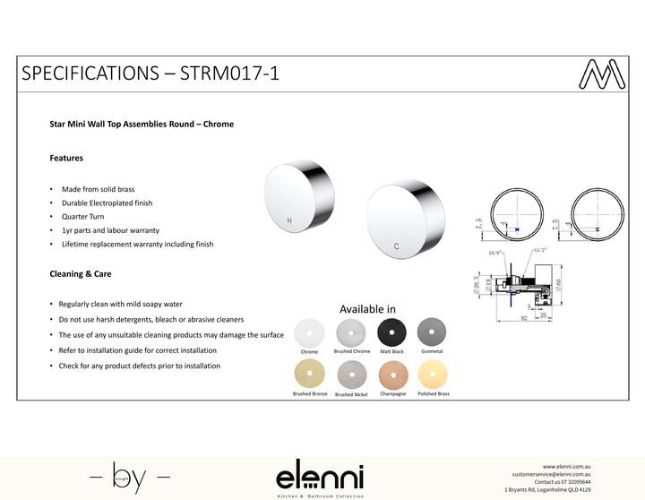 Star Mini Round Wall Top Assemblies - Elenni Kiri specification drawing