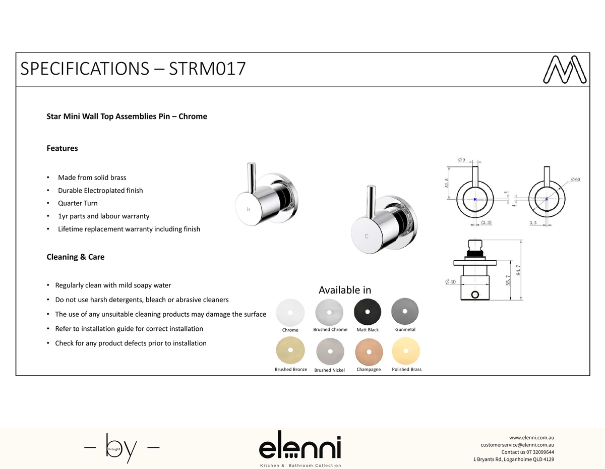 Star Mini Wall Top Assemblies - Elenni Kiri specification drawing