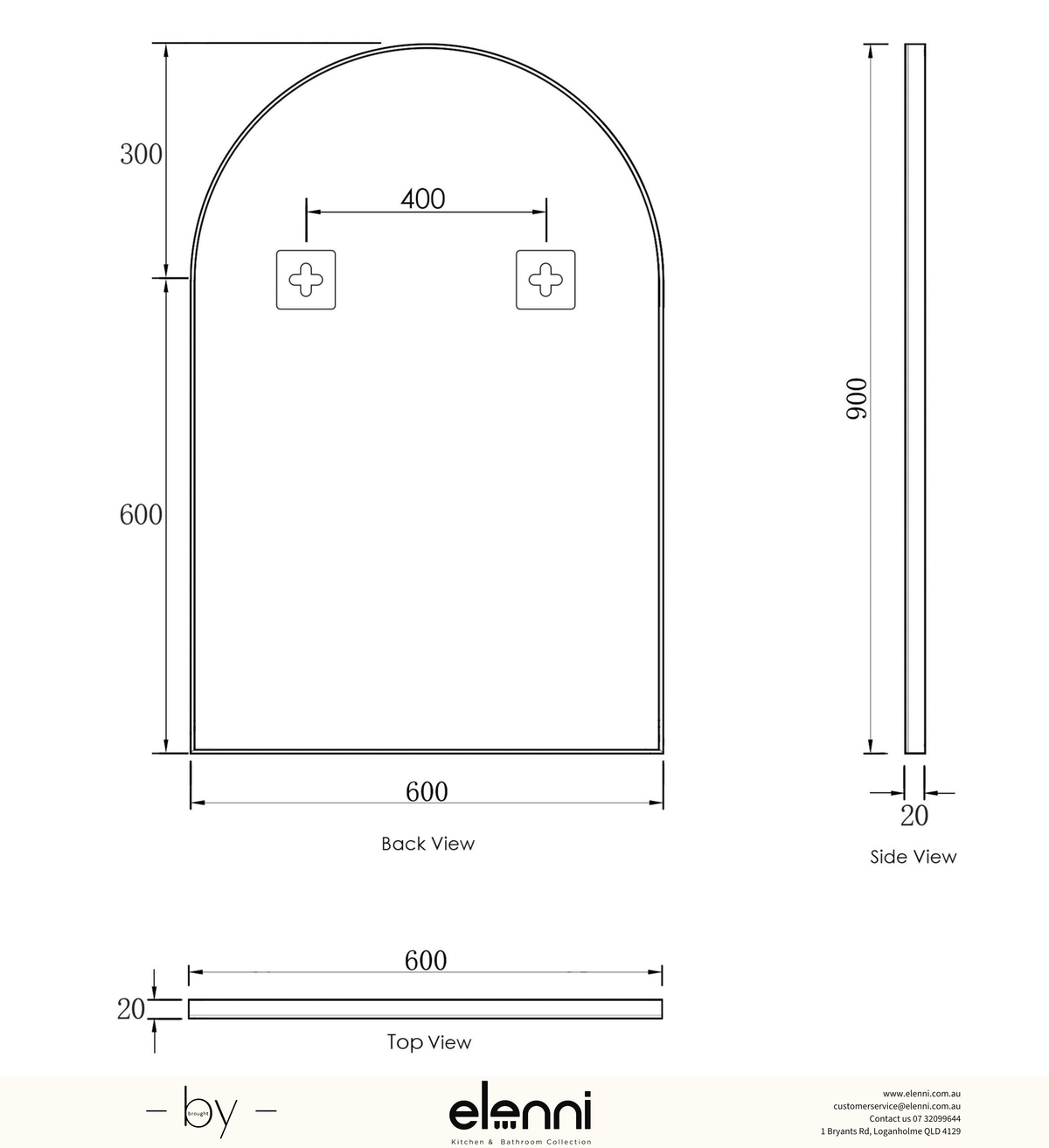 Archie 900(H)x600(W) Gold Metal Framed Tuffi Mirror Elenni specification sheet