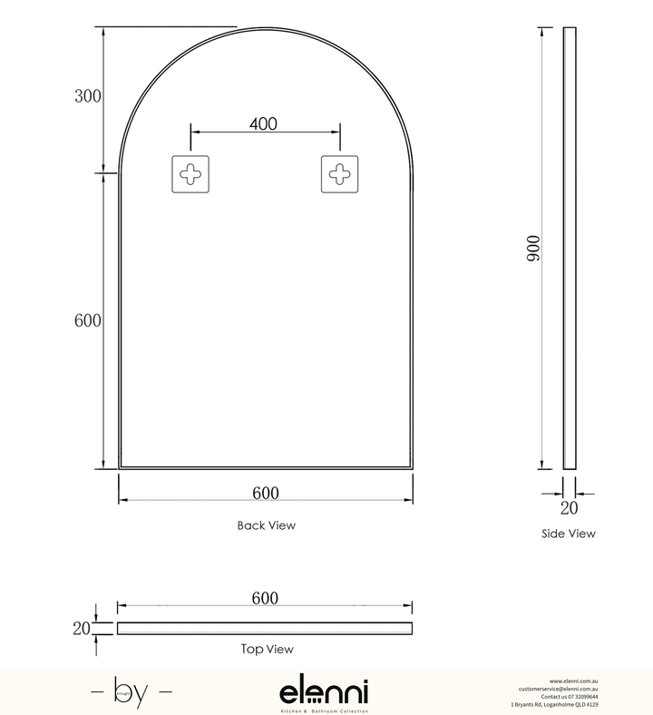Archie 900(H)x600(W) White Metal Framed Tuffi Mirror Elenni specification sheet