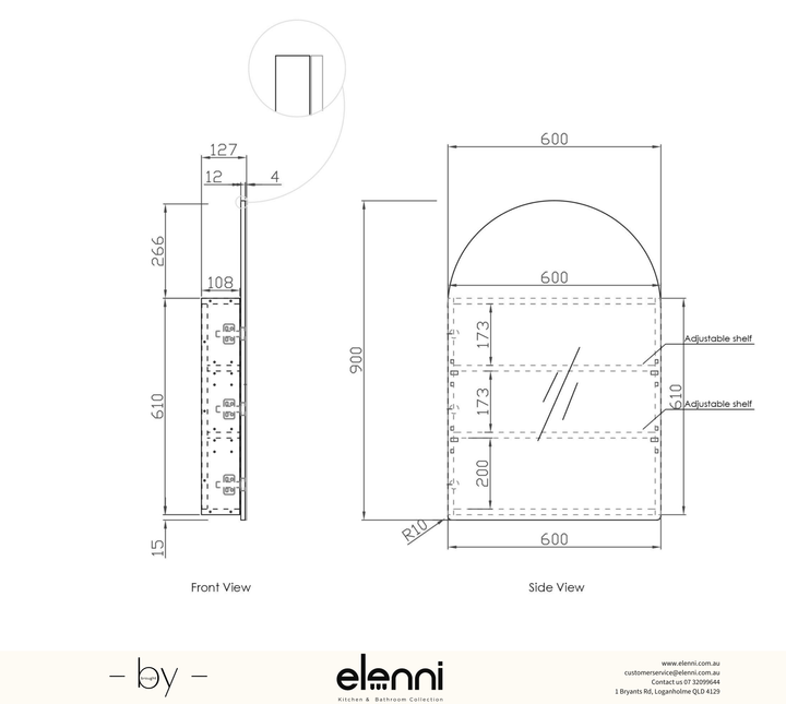 Archie 900mm Natural Oak Shaving Cabinet Elenni specification drawing