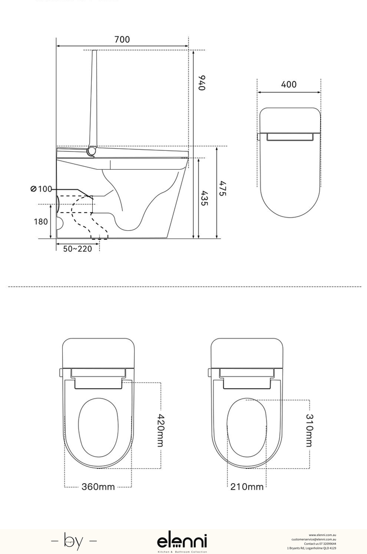 Attica Oskar Smart Toilet Rimless - Elenni specification drawing