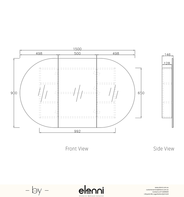 Bondi 1500x900 Natural Oak Shaving Cabinet Elenni specification sheet