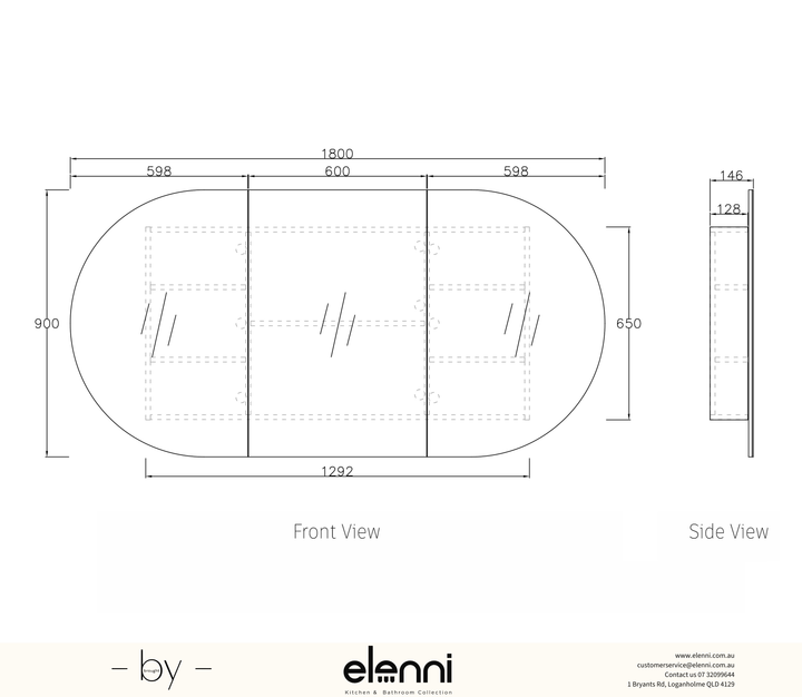 Bondi 1800x900 Natural Oak Shaving Cabinet Elenni specification sheet