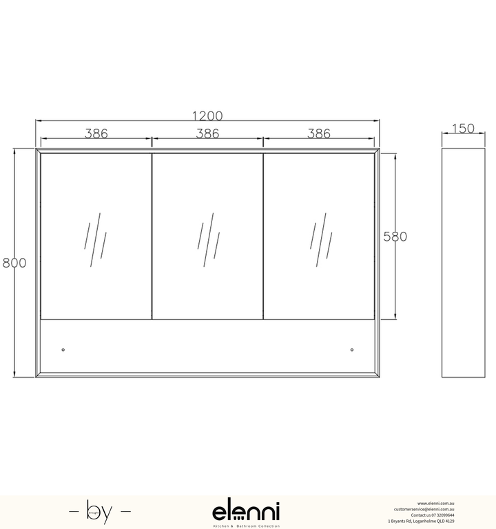 Elenni specification drawing, Byron 1200x800 Natural Oak Shaving Cabinet