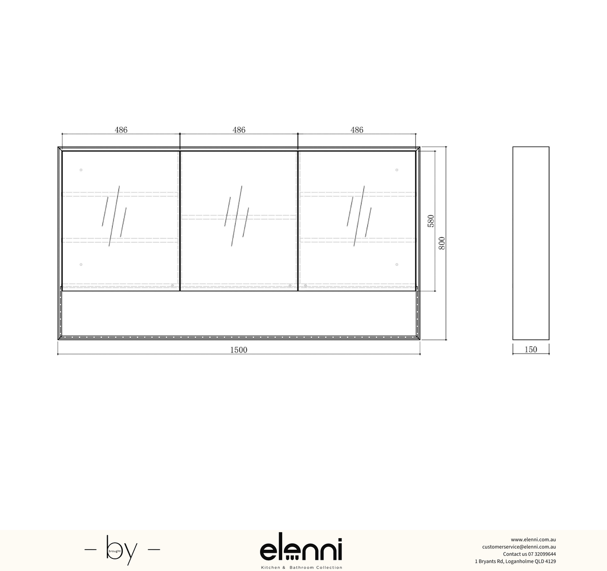 Byron 1500x800 Natural Oak Shaving Cabinet Elenni specification drawing