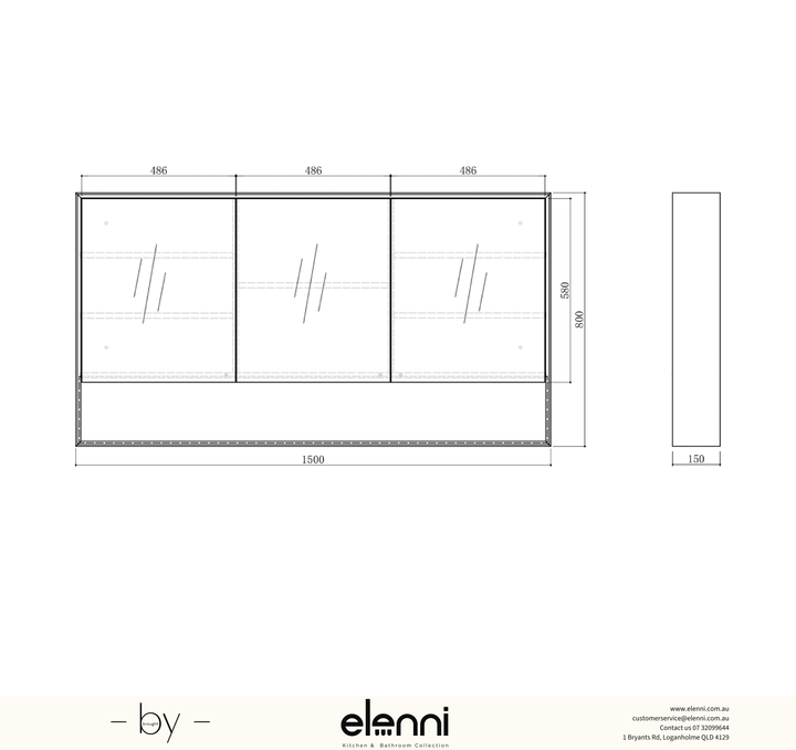 Byron 1500x800 Natural Oak Shaving Cabinet Elenni specification drawing