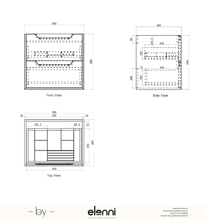 Byron 600mm Natural Oak Wall Hung Vanity - Elenni specification sheet