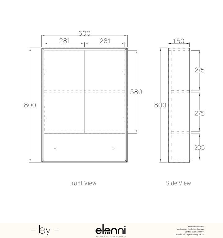 Byron 600x800 Natural Oak Shaving Cabinet Elenni specification drawing