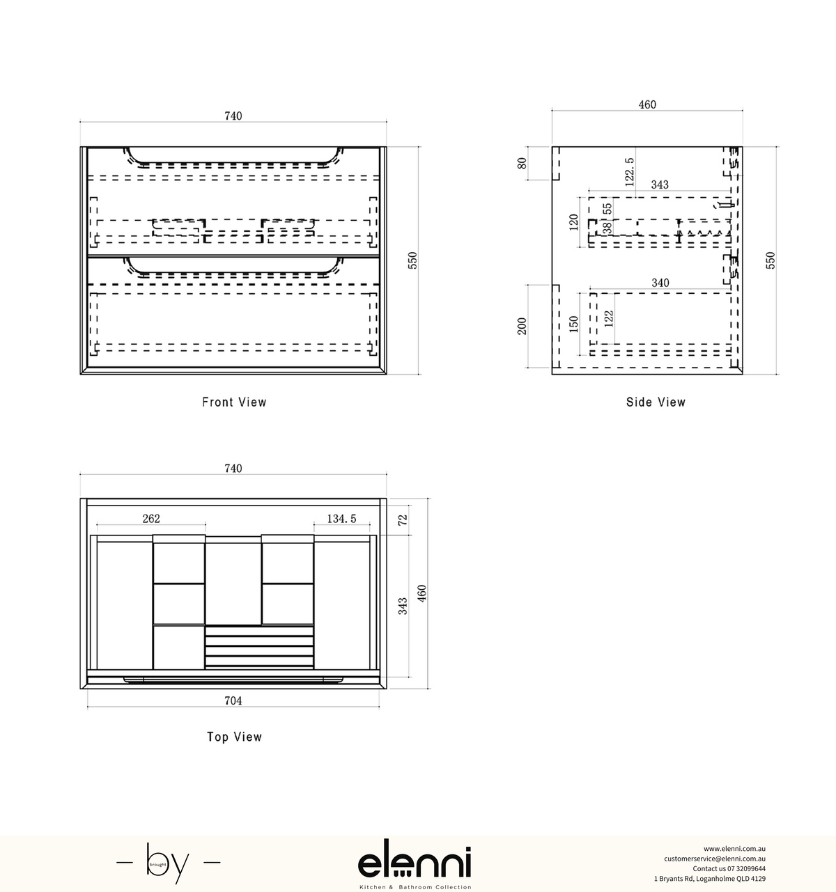 Byron 750mm Sable Walnut Wall Hung Vanity - Elenni specification sheet